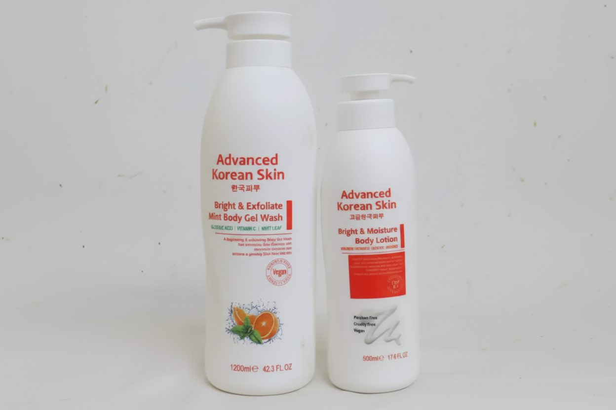 Advanced Korean Skin Bright & Moisture Body Lotion 500ml + Exfoliate Body Wash Gel 1200ml
