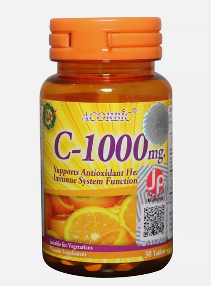 Acorbic C-1000 Vitamin C Tablets For Skin Brightening Natural Supplement 30tabs