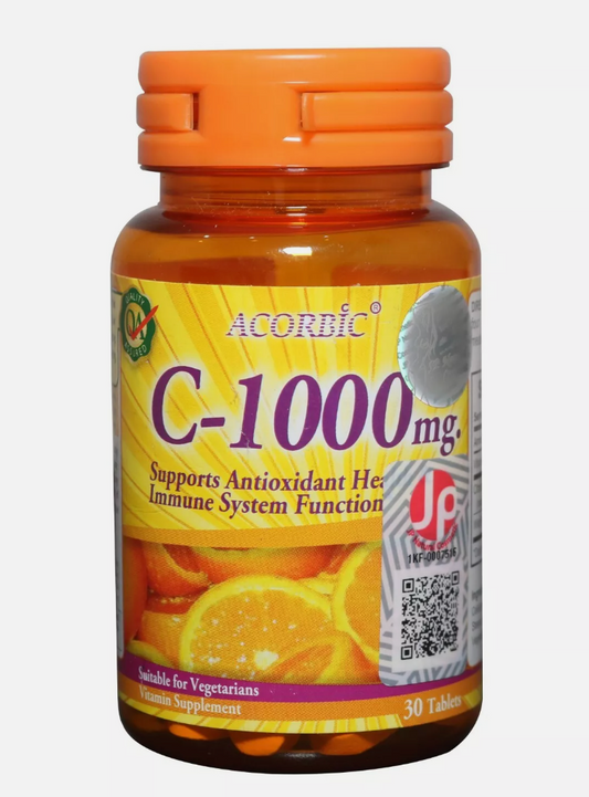 Acorbic C-1000 Vitamin C Tablets For Skin Brightening Natural Supplement 30tabs