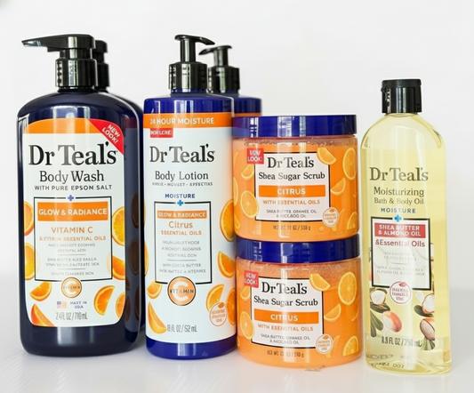 Dr Teal's Moisture Glow & Radiant Body Lotion with Vitamin C+ SCRUB+ BODY OIL+BODY WASH