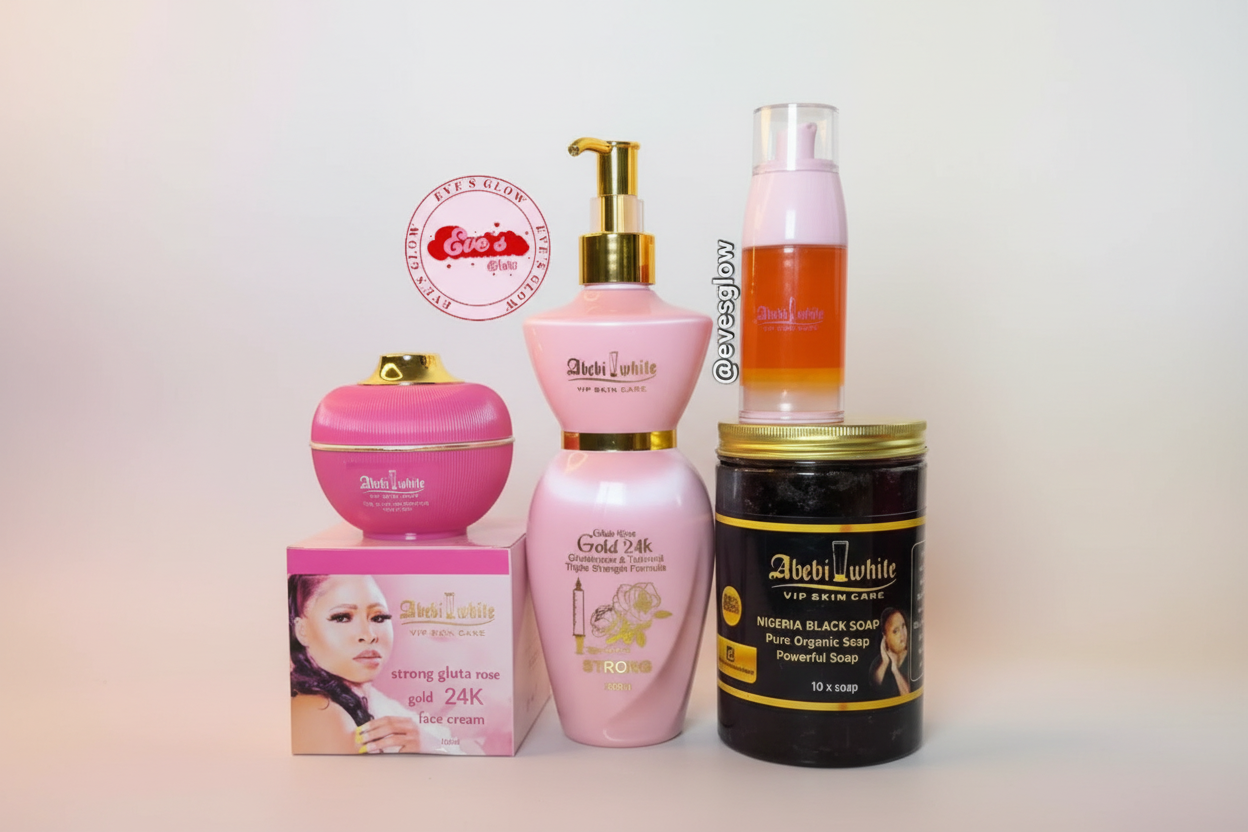 Abebi White Rose Gold 24K Gluta Strong Whitening Lotion Set (4pcs)