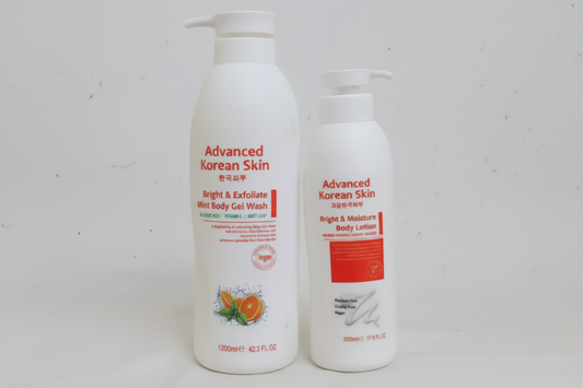 Advanced Korean Skin Bright & Moisture Body Lotion 500ml + Exfoliate Body Wash Gel 1200ml