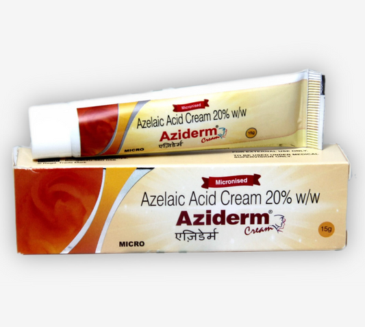 Aziderm Azelaic Acid Cream 20% Micronized 15g for Acne, Dark Spots & Skin Brightening