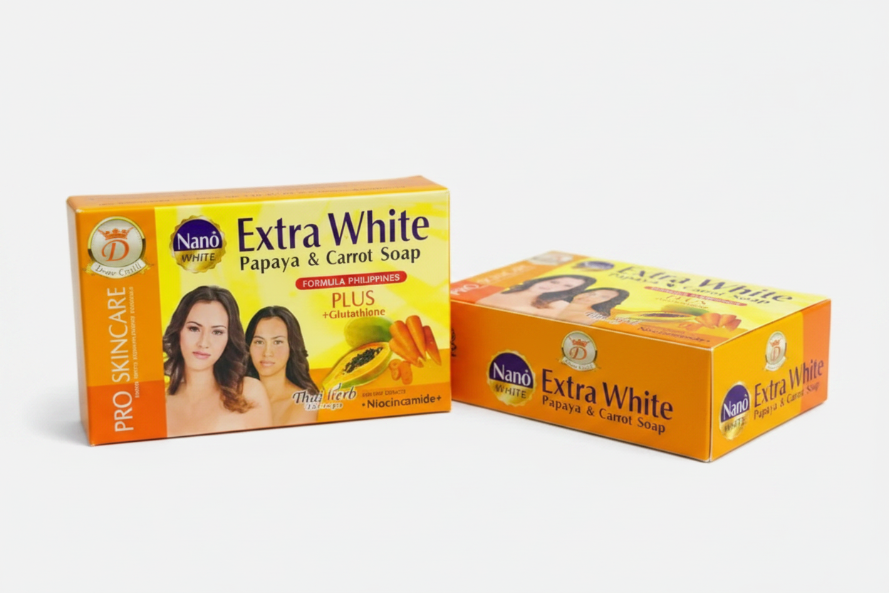Nano Extra White Natural Papaya & Carrot Soap – Brightening & Clarifying Face and Body Bar