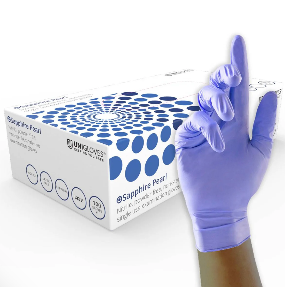 100pcs Unigloves Sapphire Pearl Nitrile Gloves
