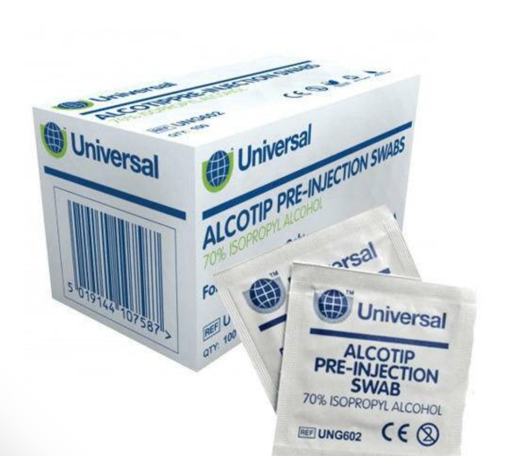 Universal Alcotip Pre Injection Swabs 70% Alcohol Wipes