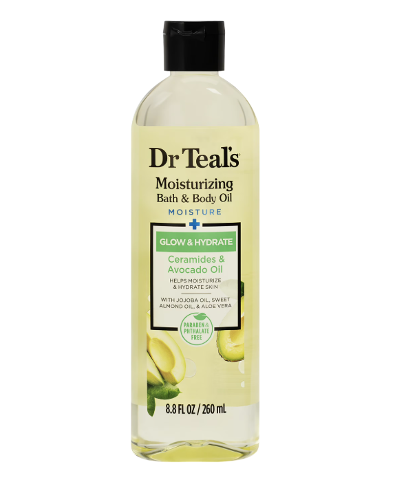 Dr Teal's Moisturizing Bath & Body Oil, Glow & Hydrate with Ceramides and Avocado Oil