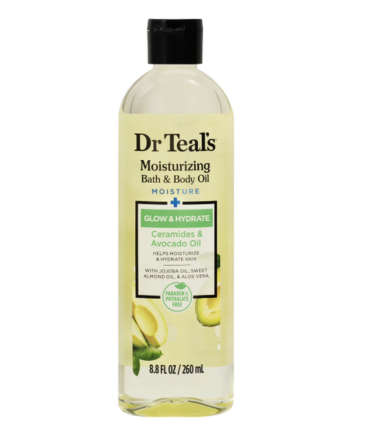 Dr Teal's Moisturizing Bath & Body Oil, Glow & Hydrate with Ceramides and Avocado Oil