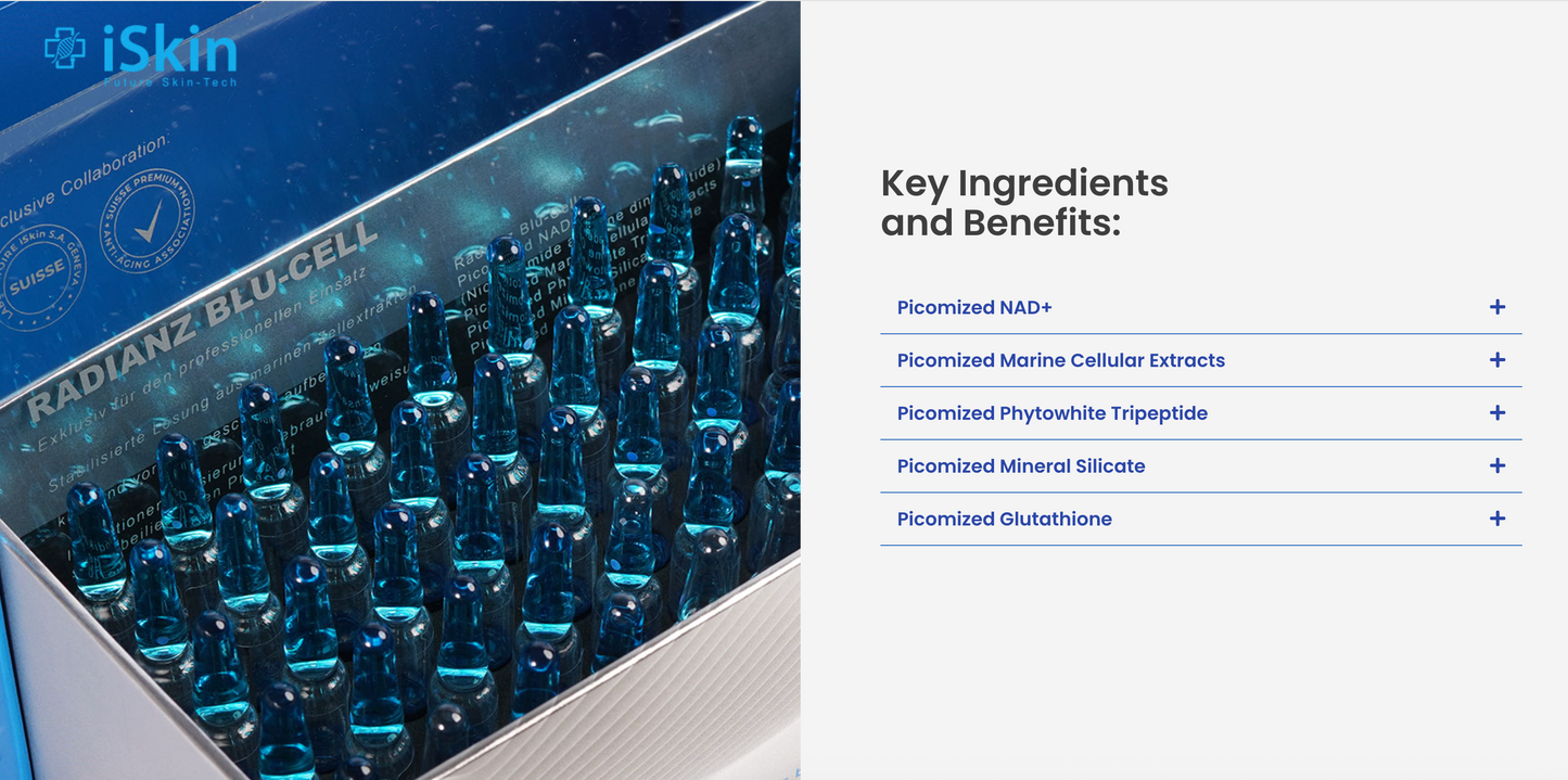 ISkin Radianz Blu Cell With NAD+ Glutathione Injections 50 Sessions