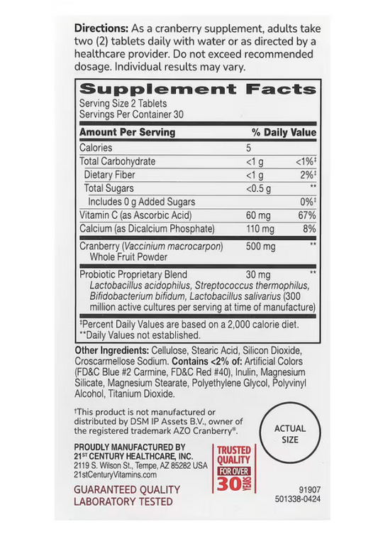 21st Century, Cranberry Plus Probiotic, 60 Tablets