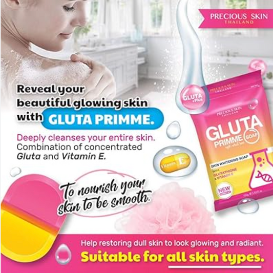 Gluta Primme SOAP Body Brightening Vitamin E Aura Glowing Skincare 100g-Thailand Import