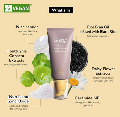 haruharu wonder Black Rice Pure Mineral Relief Daily Sunscreen, SPF50+/PA++++, Broad Spectrum UVA/UVB-Daily Sunscreen 50ml