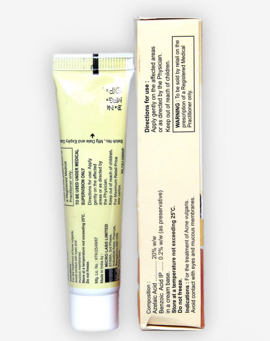 Aziderm Azelaic Acid Cream 20% Micronized 15g for Acne, Dark Spots & Skin Brightening