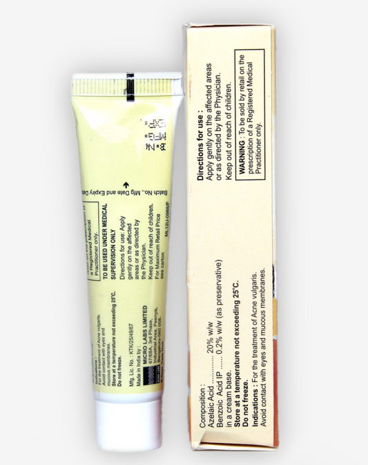 Aziderm Azelaic Acid Cream 20% Micronized 15g for Acne, Dark Spots & Skin Brightening