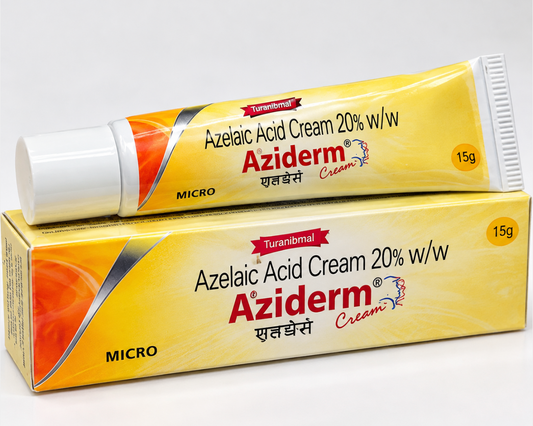 Aziderm Azelaic Acid Cream 20%, 15g- for Acne, Rosacea and Hyperpigmentation.