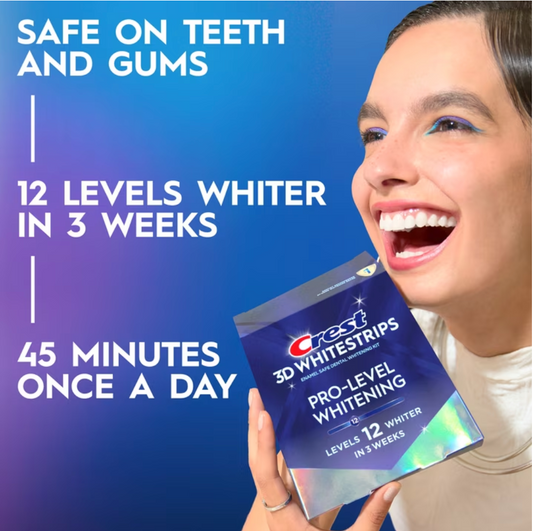Crest 3DWhitestrips at Home Teeth Whitening, Pro-Level, 12 Levels Whiter, 20 Treatments, 40 Strips-COMING SOON
